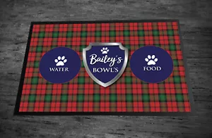 Personalised Pet Dog / cat Feeding Mat Scottish Red Tartan 60 x 40 cm Large mat - Picture 1 of 3