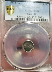 1878 G Guatemala Small G PCGS MS66 Gem Colorful Toned 1/4 R POP 2/2 - Picture 1 of 2