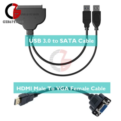 USB 3.0 To 2.5" 22Pin SATA HDD Hard Disk Driver Adapter + To VGA M/F Cable - Image 1 of 4