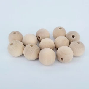 Wooden beads made of beech wood, set of 50 pieces, diameter 30 mm, unpainted - Picture 1 of 5