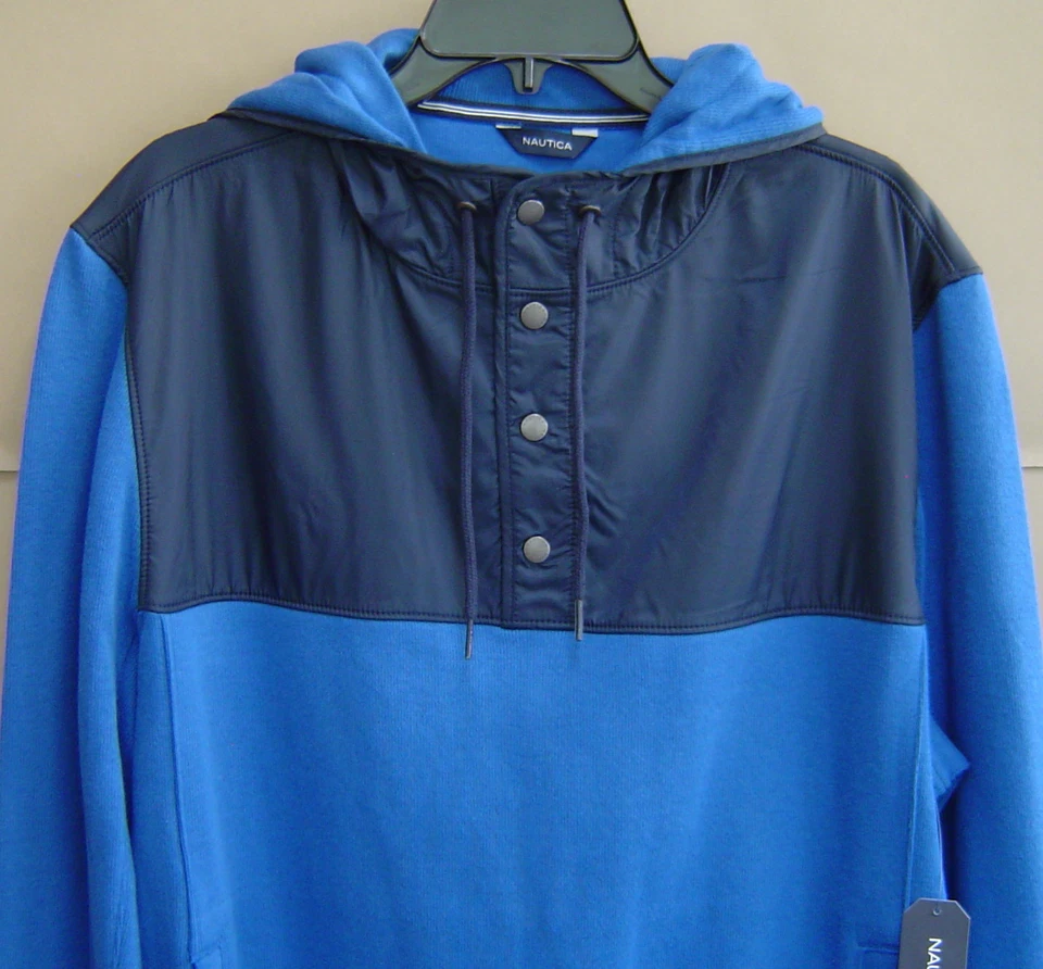 Nautica Mens L Half-snap Hoodie True Blue Cotton K63227