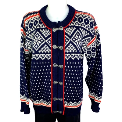 Dale of Norway Cardigan Sweater Size 42 M Wool Metal Clasp Front Red White Blue - Image 1 of 4