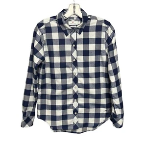 Vineyard Vines Flannel Shirt Womens Size 0 Blue Button Up Buffalo Check Relaxed - Picture 1 of 12