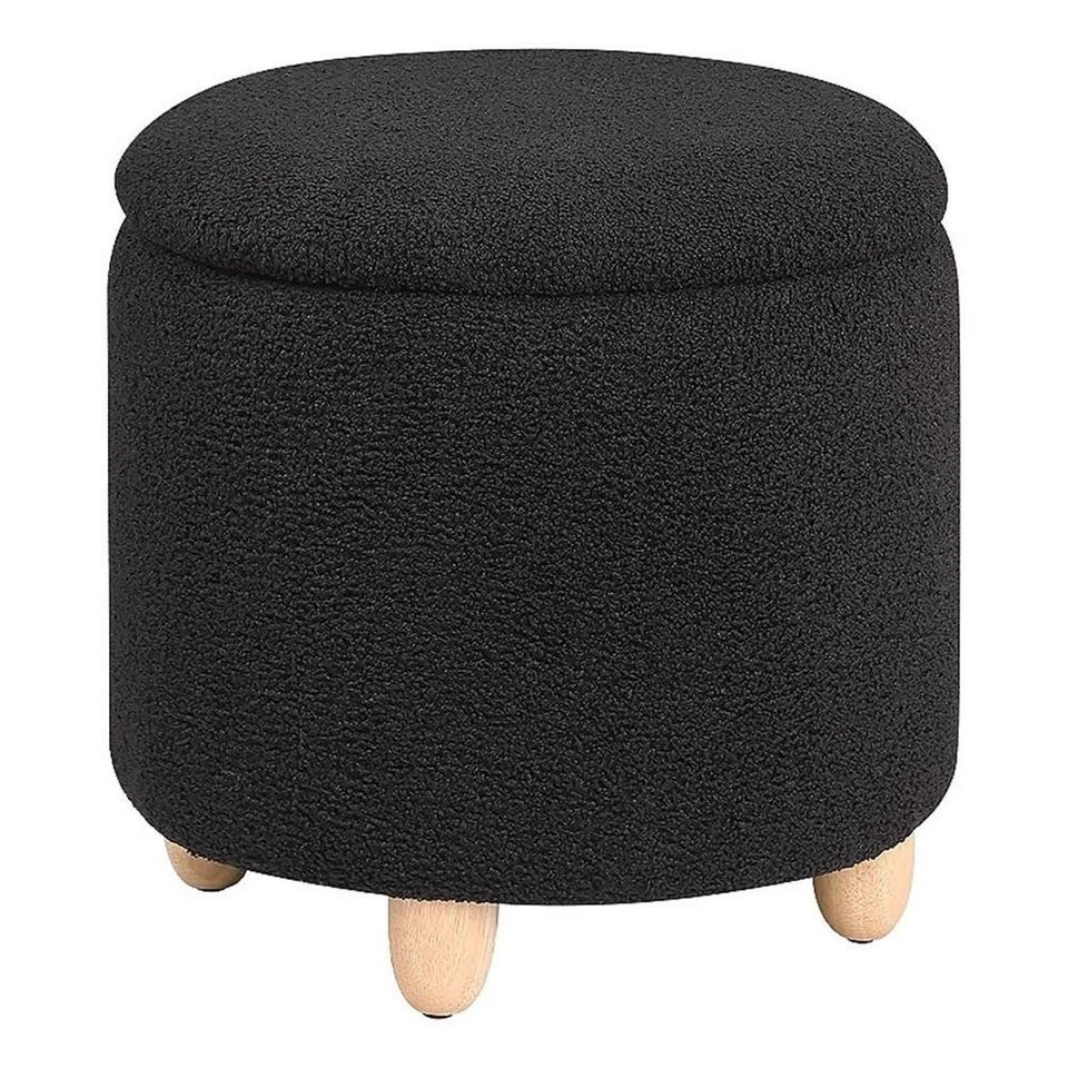 Coaster Valia Fabric Upholstered Round Storage Ottoman Black - Image 1 of 4