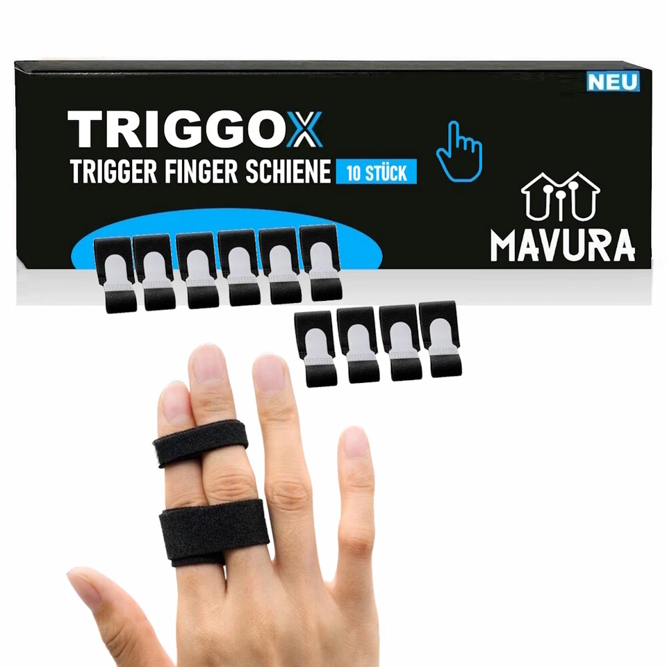 MAVURA TRIGGOX Trigger Finger Schiene Fingerschutz Buddy Loops verstellbar [10er Set]