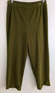 FLAX Brushed Rayon Pants Tapered Leg Pull on Elastic Wst Moss Green Soft Stretch - Picture 1 of 10