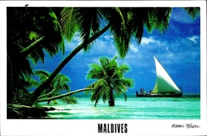 CE0296 maldives atoll dhoni arabian sea indian ocean boat windboat palmtree - Bild 1 von 2