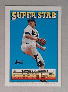 1988 pegatina Topps Super Star #30 Fernando Valenzuela LA Dodgers - Imagen 1 de 3