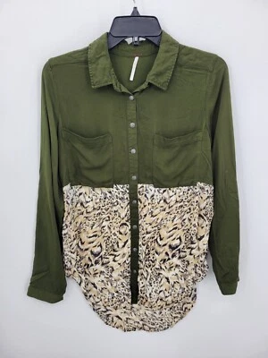 Free People Welcome to the Jungle Top Womens Small Mixed Media Boho Button Up - Image 1 of 4