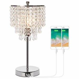 Touch Control Crystal Table Lamp with Dual USB Charging Ports 3-Way Dimmable ...