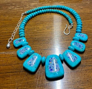 DRT 925, Desert Rose Trading, Blue Turquoise Bead Mosaic Opal Necklace,Repair - Picture 1 of 13