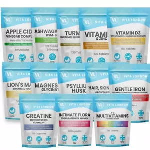 Vita London - Vitamins Minerals Supplements High Strength Vegan Tablets Capsules - Picture 1 of 90