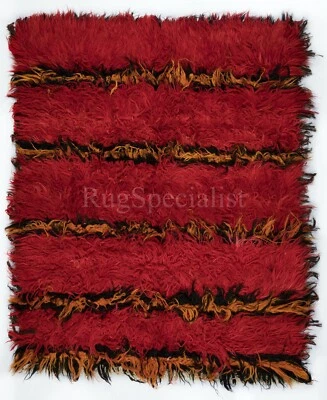 8x9.7 Ft Modern Handmade Tulu Rug in Red. 100% Wool. Custom Options Available - Image 1 of 4