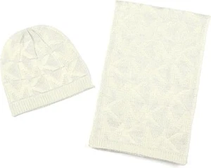 Michael Kors Women’s Debossed Knit Metallic Beanie & Scarf Set – Cream - Picture 1 of 3