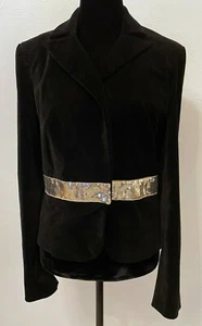 Vintage Cache Womens Evening Jacket Size 12 Black Velvet Gold Sequin Waistband - Picture 1 of 12
