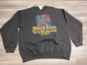 Vintage Y2K Black Lion Pub Cardiff Wales England Tavern Sweatshirt L Faded Black - Picture 1 of 8