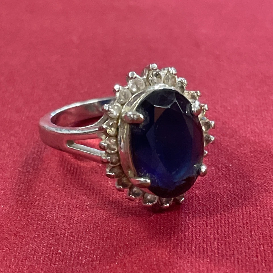 Avon RJ 125 Silver Plated Simulated Blue Sapphire & Cubic Zirconia Ring Size 8 - Image 1 of 4