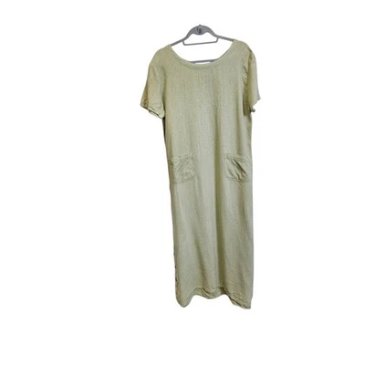 Studio Ease Linen Maxi Dress Peasant Garden Green Pocketed Button Vintage 90s 14 - Image 1 of 4