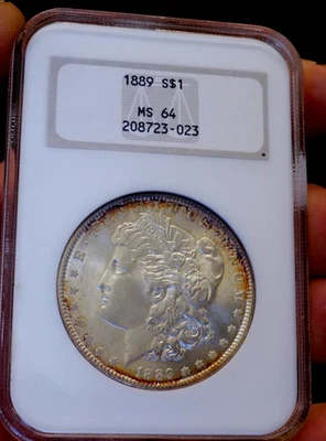 MORGAN SILVER DOLLAR 1889 OLD SOAP BOX NGC MS 64++++ MAJOR UNDER GRADE COLOR! - Image 1 of 4
