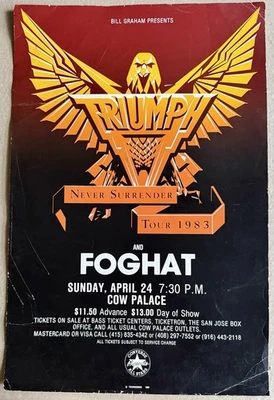 Vintage “Foghat” 1983 Triumph ‘Never Surrender Tour Cow Palace’ Concert Poster - Image 1 of 4
