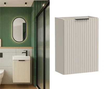 IMPACT FURNITURE Cloakroom Vanity Unit Small Sink Wall Cabinet Slimline Beige Fluted 400mm Adel