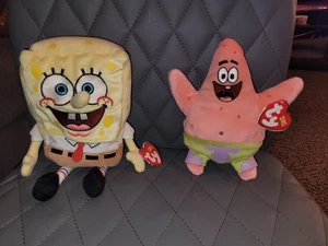 Vintage 2004 TY Beanie Babys Patrick & Spongebob Plüsch Lot Neu mit Etikett Set 6 Zoll - Bild 1 von 7