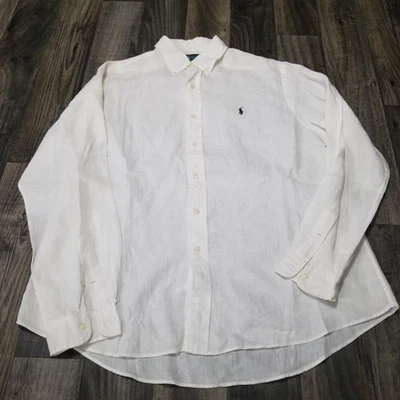 Polo Ralph Lauren Shirt Mens XL Relaxed Fit Linen Button Down White Preppy - Image 1 of 4