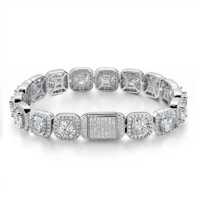 Pulsera Tenis Moissanita Redonda Completa Hombre Cadena GRA Hip Hop Plata de Ley 925 Foto 1 de 4