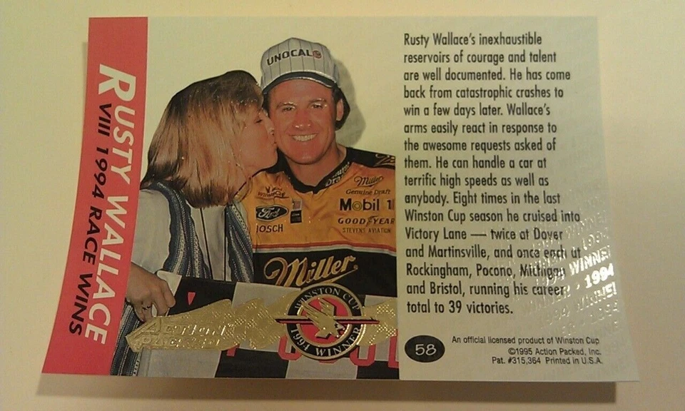 Rusty Wallace #58 Winston Cup Preview NASCAR 1995 Action Packed UNFOLDED - Image 1 of 1