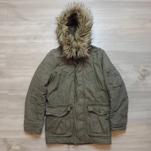 Vintage American Eagle Jacket Men S Military Parka Coat Fur Lined Y2K Green Army - Picture 1 of 12
