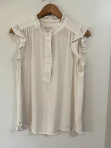 Ann Taylor LOFT Top Größe Medium - gebraucht, in einwandfreiem Zustand weiß Rüschenärmel geknöpft - Bild 1 von 6