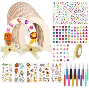 Kindergeburtstag Hufeisen Holz DIY Bastelset 46 Stück Glitzer Tieraufkleber A... - Bild 1 von 10