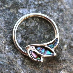 316L Stainless Steel Abalone Shell Angel Wing Snap-in Captive Bead Ring / Septum - Picture 1 of 3