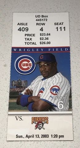 4/13/03 Pittsburgh Pirates MLB Chicago Cubs Game Used Ripped Wrigley Ticket Stub Cover