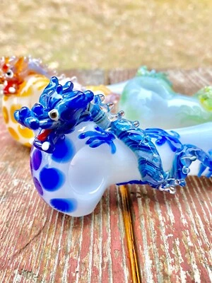 Glass Tobacco Dragon Pipe, Hand Blown Pipe, QQ201-DR - Image 1 of 3