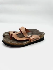 mephisto sandals Flip Flops Women Size 38 US 7.5 Tan Leather Comfort Vintage See - Picture 1 of 9