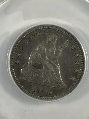 Cuarto libertad sentada 1843. .25. ANACS EF45. Superficie perfecta.  Foto 1 de 4