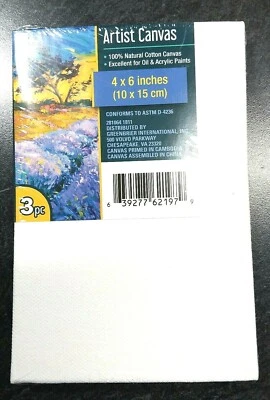 3pk 4" x 6" White Cotton Artists Canvases Canvas Painting Acrylic or Oil Paints - Image 1 of 4