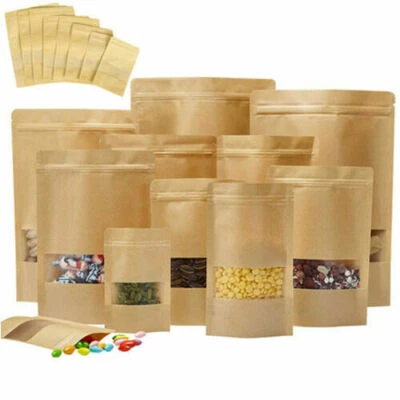 Kraft Paper Bag Stand Up Seal Window Zip Packaging Pouch Tea Food Display 25/15X