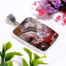 Crazy Lace Agate Gemstone Ethnic Handmade 925 Silver Plated Pendant 1.5" GSR8320