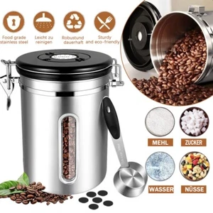 Kaffeedose Edelstahl 1.8L Vol. Behälter für Kaffeebohnen mit Dosierlöffel . - Bild 1 von 24