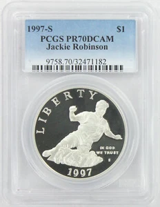 1997-S Jackie Robinson Silver Commemorative Dollar PR70DCAM PCGS Proof 70 DC - Picture 1 of 2