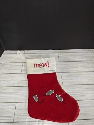 Medias colgantes navideñas con diseño de maullido y ratón rojas y blancas Foto 1 de 4