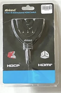 Inland 3 port 4K 3D Bidirectional HDMI Switch PC & Mac Compatible Brand New - Picture 1 of 5