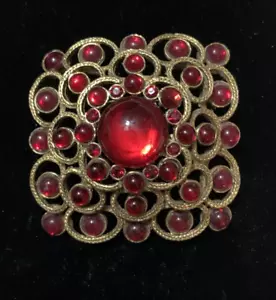 Vintage Gorgeous Red Cabochon 1 3/4" Pin brooch - Picture 1 of 5