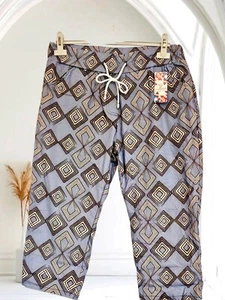 Italy Caprihose Capri Jogpant Stretch Taschen Rautenprint Jeansblau/Beige Gr.XXL - Bild 1 von 3