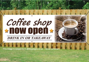 CAFFETTERIA ORA APERTA PVC Stampato BANNER INSEGNA ESTERNA PVC con Occhielli 001 - Foto 1 di 1