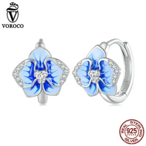 Voroco Plata Esterlina 925 Mariposa Orquídea Circonial Clips para Orejas Pendientes Joyería Mujeres - Imagen 1 de 16