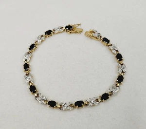 Brazalete Joyería Tenis Zafiro Simulado Tono Dorado XO Nacimiento Septiembre - Imagen 1 de 10