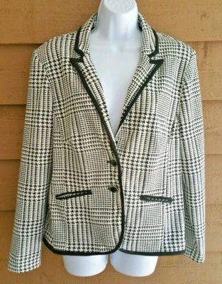 JAQUETA FEMININA COVINGTON PRETA BRANCA FORRADA ESPINHA DE PEIXE TAMANHO L VESTIDO POLIÉSTER - Imagem 1 de 4